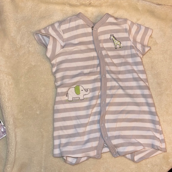 White with gray stripe one piece button up size six months - Picture 1 of 2